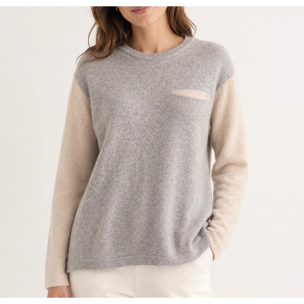 Autumn Cashmere Sweater Crewneck Grey Cream‎ Large